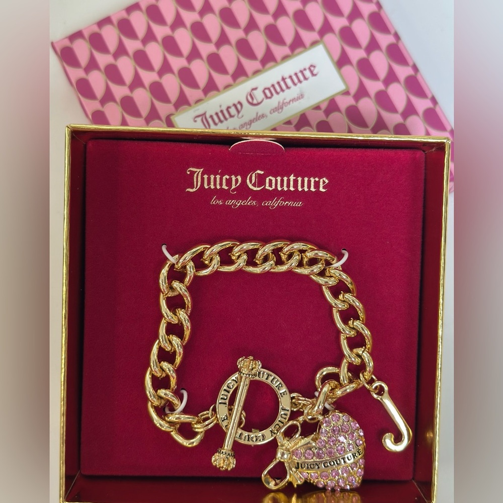 Juicy Couture Gold Bracelet with Pink Heart Charm